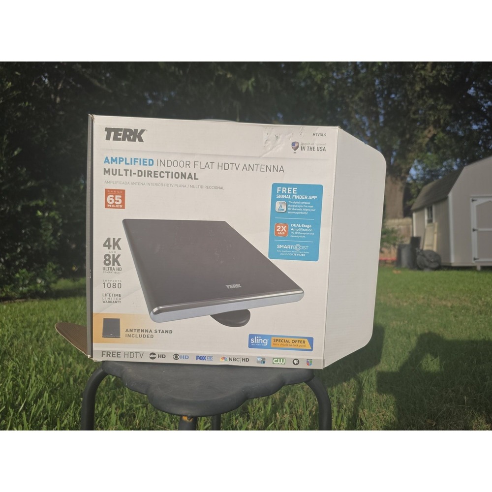TERK Amplified Indoor Flat HDTV Antenna 65 Mile Range 4K 8K Multi-Dir